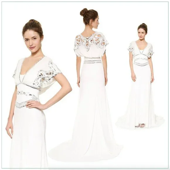 $6900 Temperley London Jean Crystal Embellished Art Deco Runway Bridal Gown - Picture 5 of 16